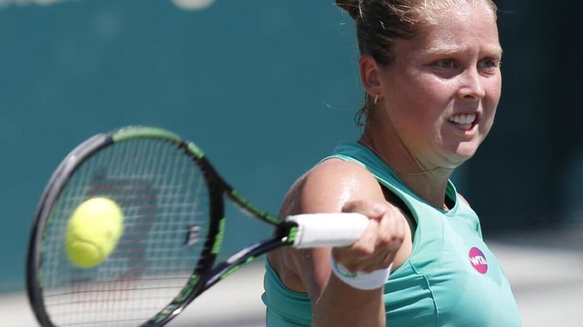 
Shelby Rogers returns to Sara Sorribes Tormo during a match at the Family Circle Cup tennis tournament in Charleston in April.
