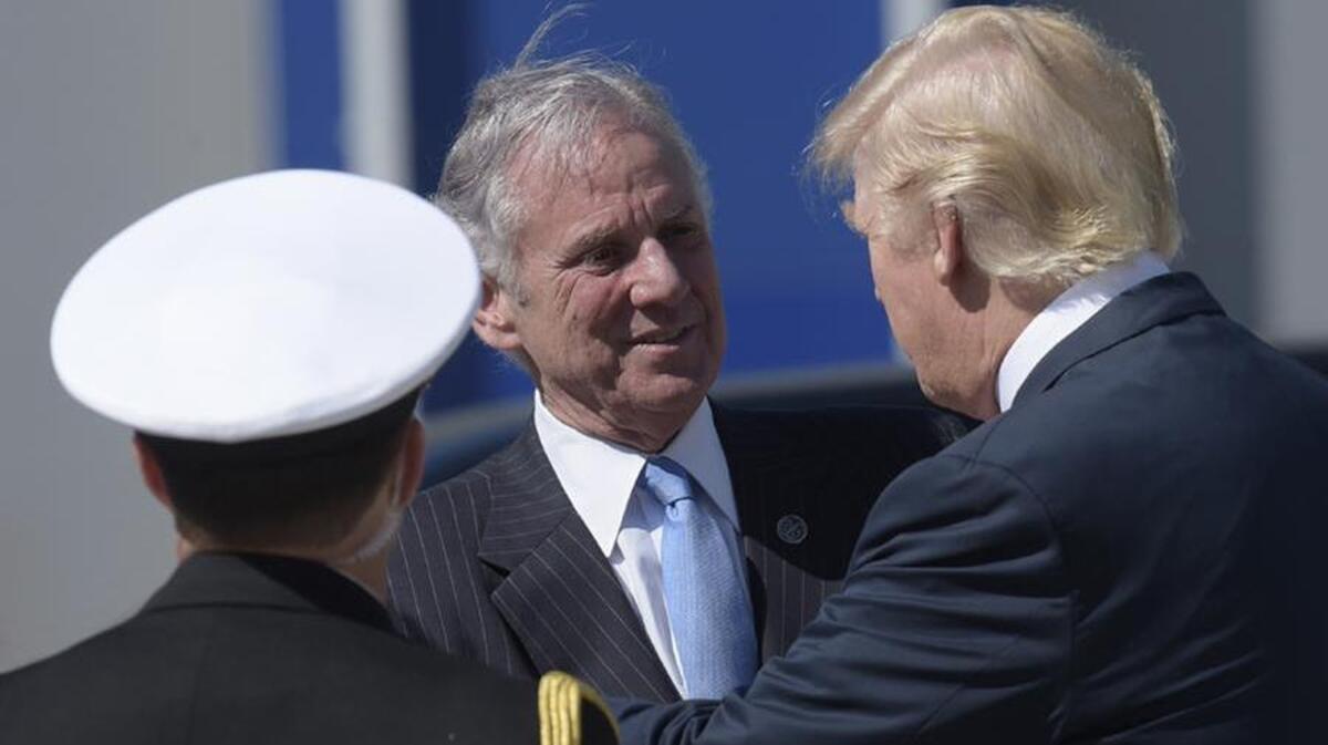 President Donald Trump shakes hands with SC Gov Henry McMaster.