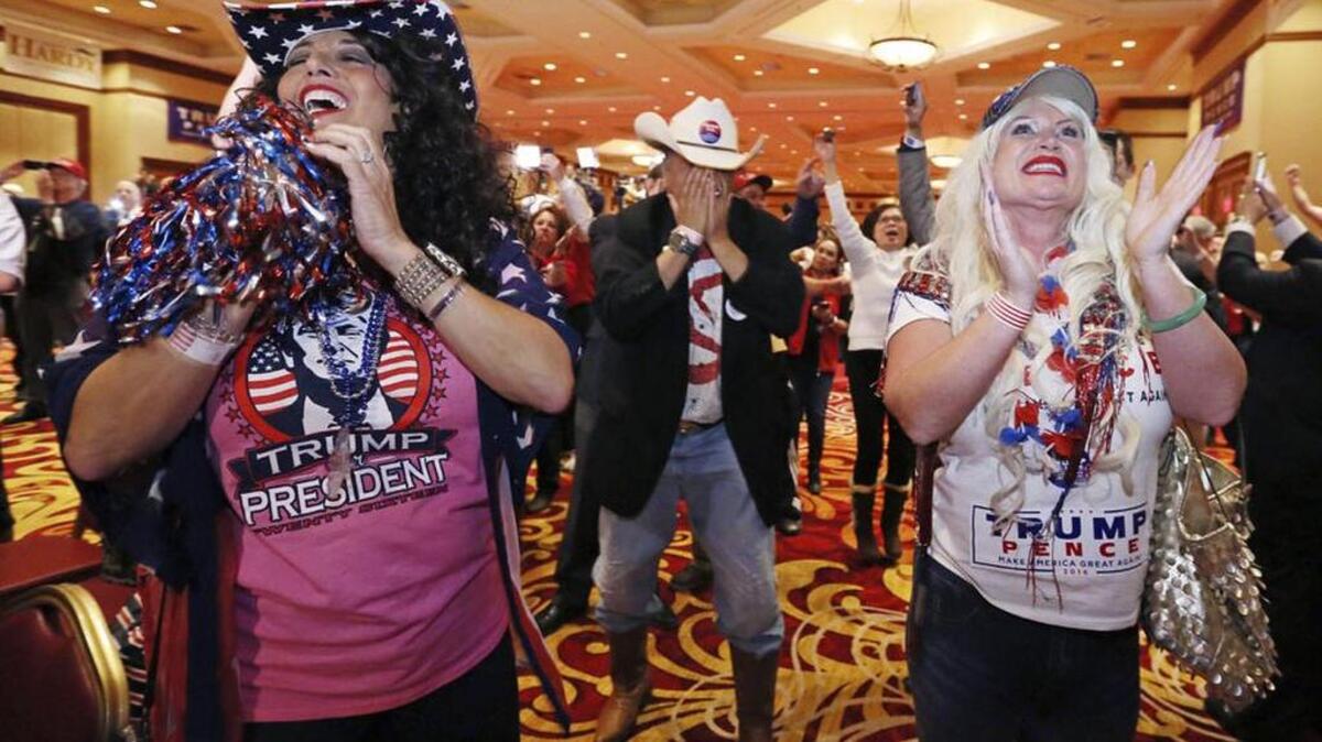 Supporters in Las Vegas celebrate Donald Trump’s election Tuesday night.