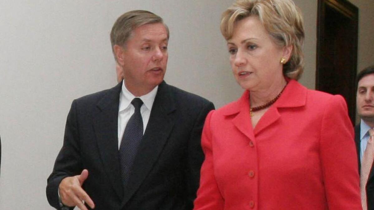 Sen Lindsey Graham, R-S.C., and then-Sen. Hillary Rodham Clinton, D-N.Y.