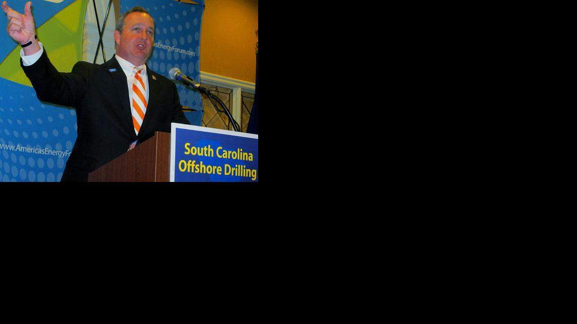 U.S. Rep. Jeff Duncan, R-S.C., speaks in favor of opening waters off the Carolinas coast to exploration for oil and natural gas during a news conference, Wednesday, March 11, 2015 in Mount Pleasant, S.C. Across town the federal Bureau of Ocean Energy Management held a meeting to take public comment on opening areas to drilling. The agency will use the comments in deciding what should be included in environmental studies of the proposal. (AP Photo/Bruce Smith)
