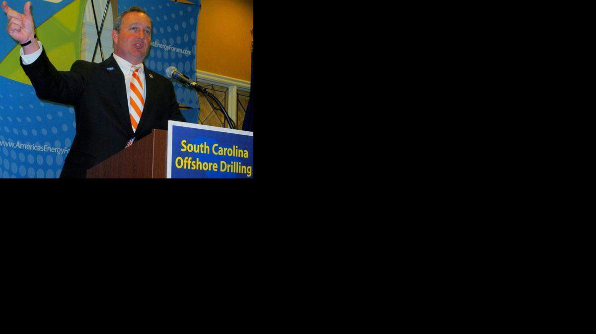 U.S. Rep. Jeff Duncan, R-S.C., speaks in favor of opening waters off the Carolinas coast to exploration for oil and natural gas during a news conference, Wednesday, March 11, 2015 in Mount Pleasant, S.C. Across town the federal Bureau of Ocean Energy Management held a meeting to take public comment on opening areas to drilling. The agency will use the comments in deciding what should be included in environmental studies of the proposal. (AP Photo/Bruce Smith)