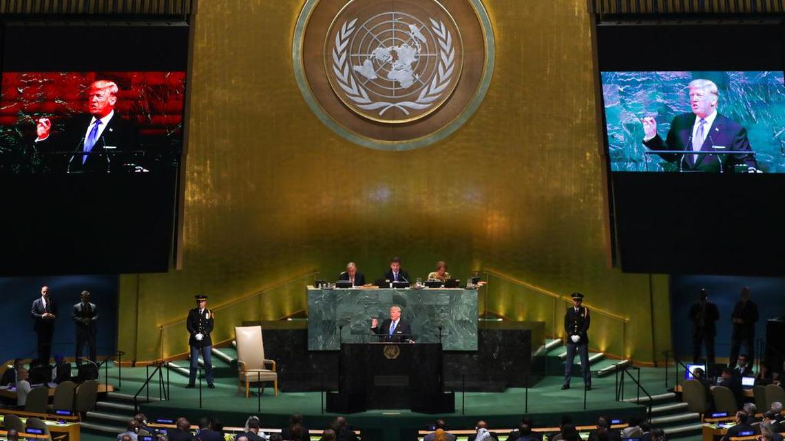 President Donald Trump addresses the United Nations General Assembly on Sept 19.