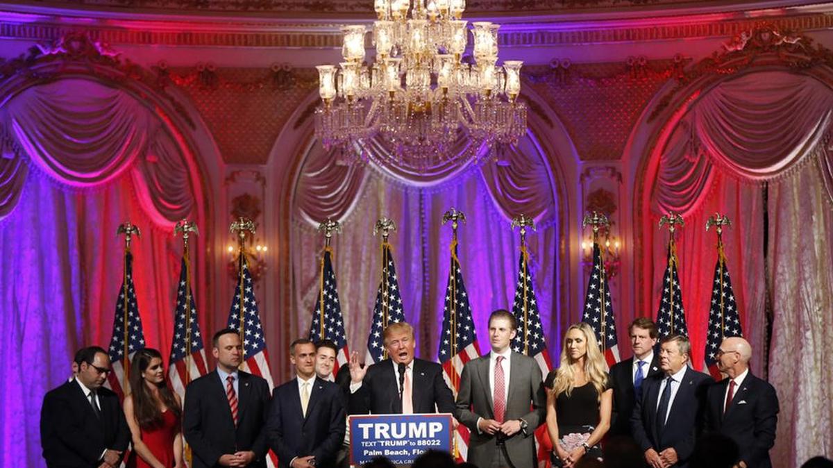 Republican presidential candidate Donald Trump speaks at his Mar-a-Lago Club in Palm Beach, Fla.
