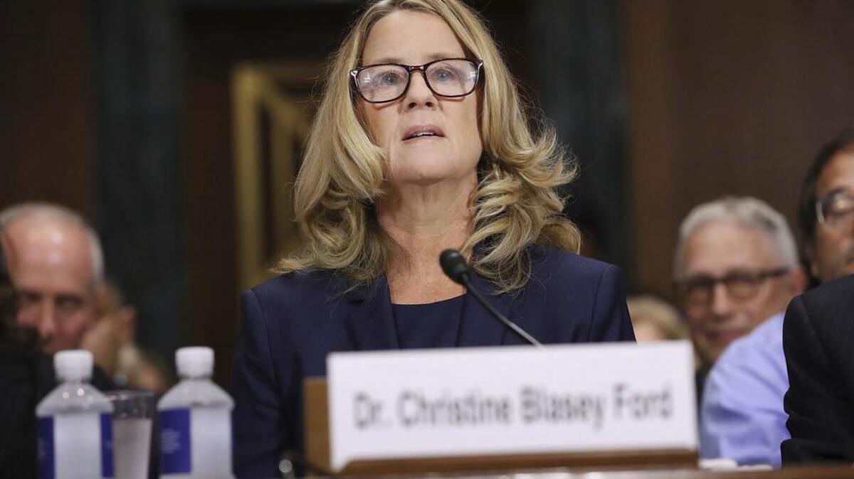 Christine Blasey Ford testifies Thursday before the Senate Judiciary Committee in Washington.