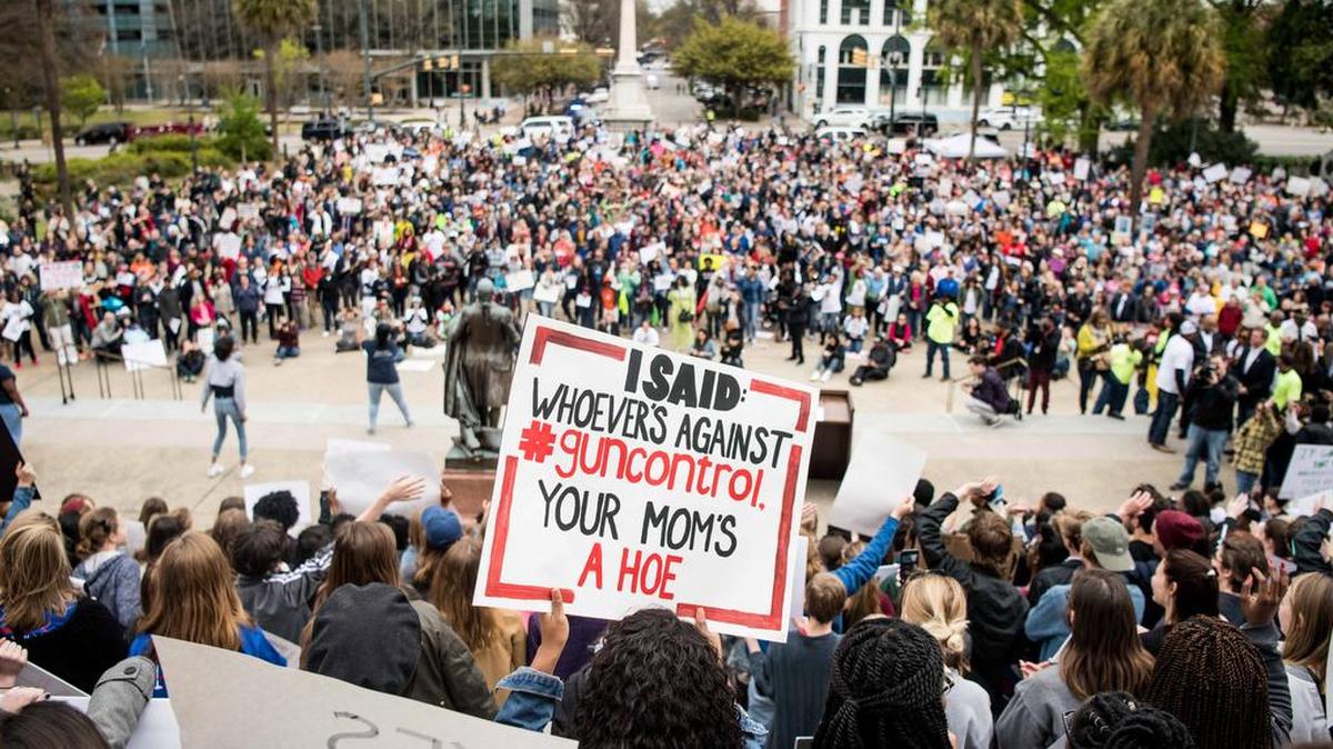 Students stand on the steps of the South Carolina State House during Saturday’s March for Our Lives event, one of hundreds of events nationwide demanding that lawmakers take action to end gun violence.