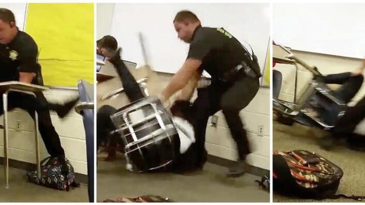 A student video shows then-senior Richland County Deputy Ben Fields trying to remove a student from her chair after she refused to leave her Spring Valley High School math class.