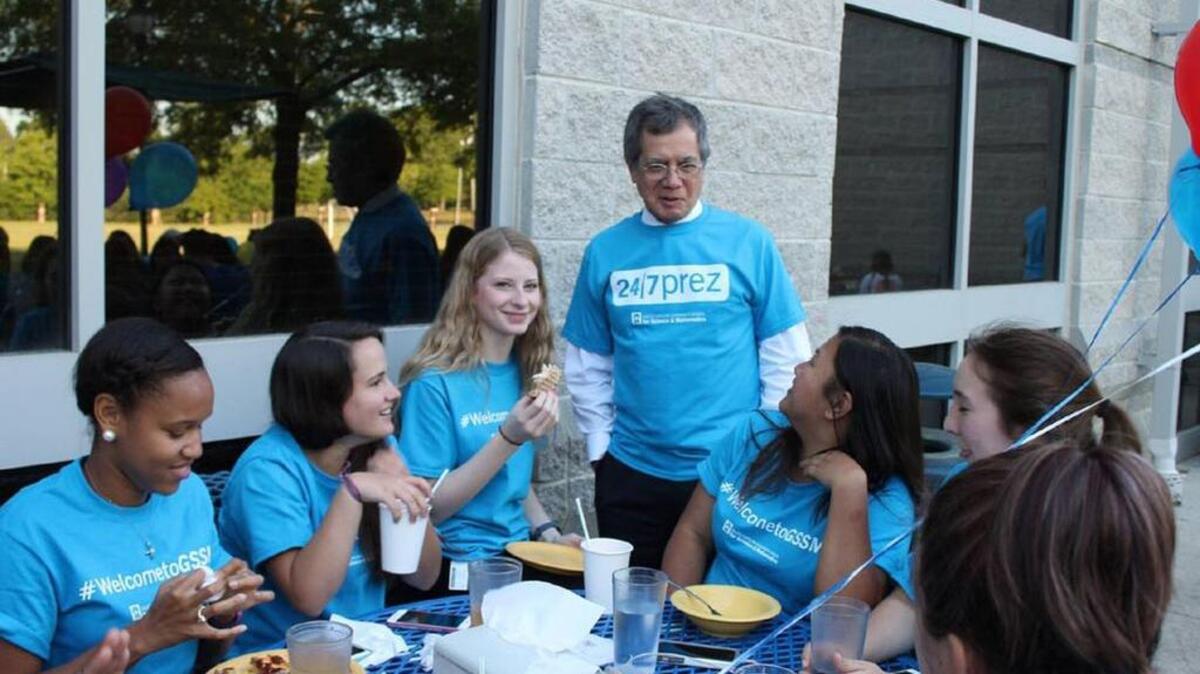 President Hector Flores gets to know students during his “Welcome to GSSM” cookout earlier this year.