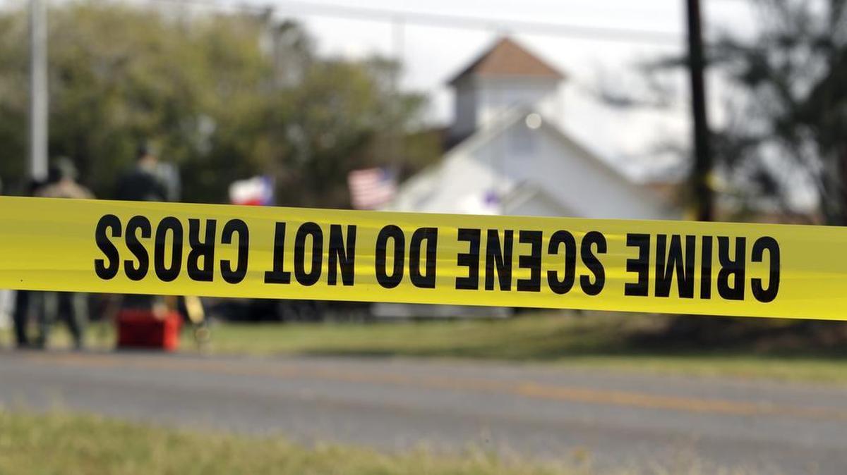 Law enforcement cordoned off at the First Baptist Church of Sutherland Springs, Texas, after a gunman opened fire inside the church, killing and wounding many.