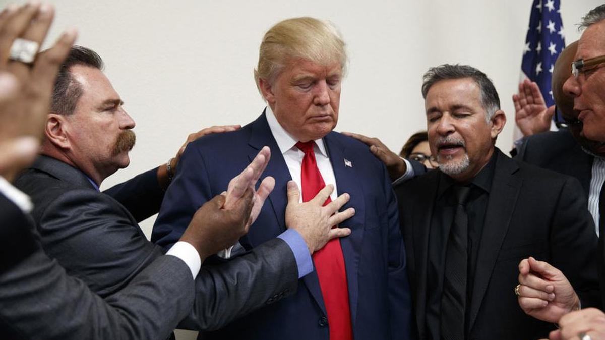 Las Vegas pastors pray with Republican presidential candidate Donald Trump in 2016.