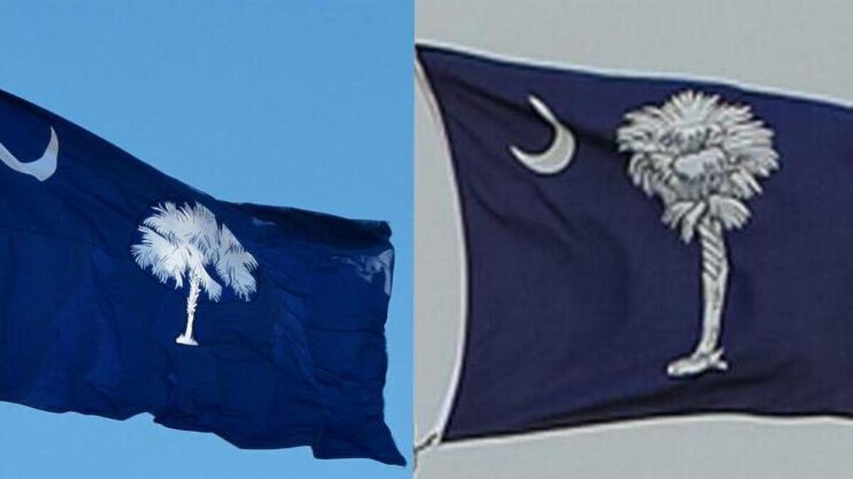 The SC flag that used to fly over the State House, left, and the current flag, right.