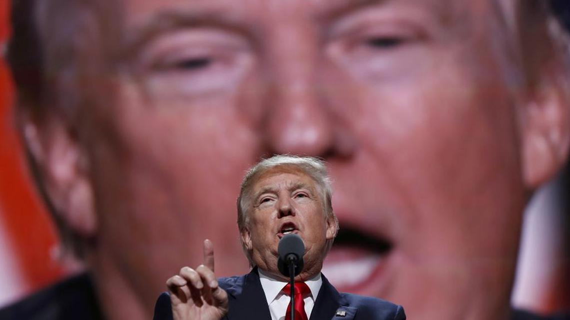 Republican presidential candidate Donald Trump speaks during the final day of the Republican National Convention.