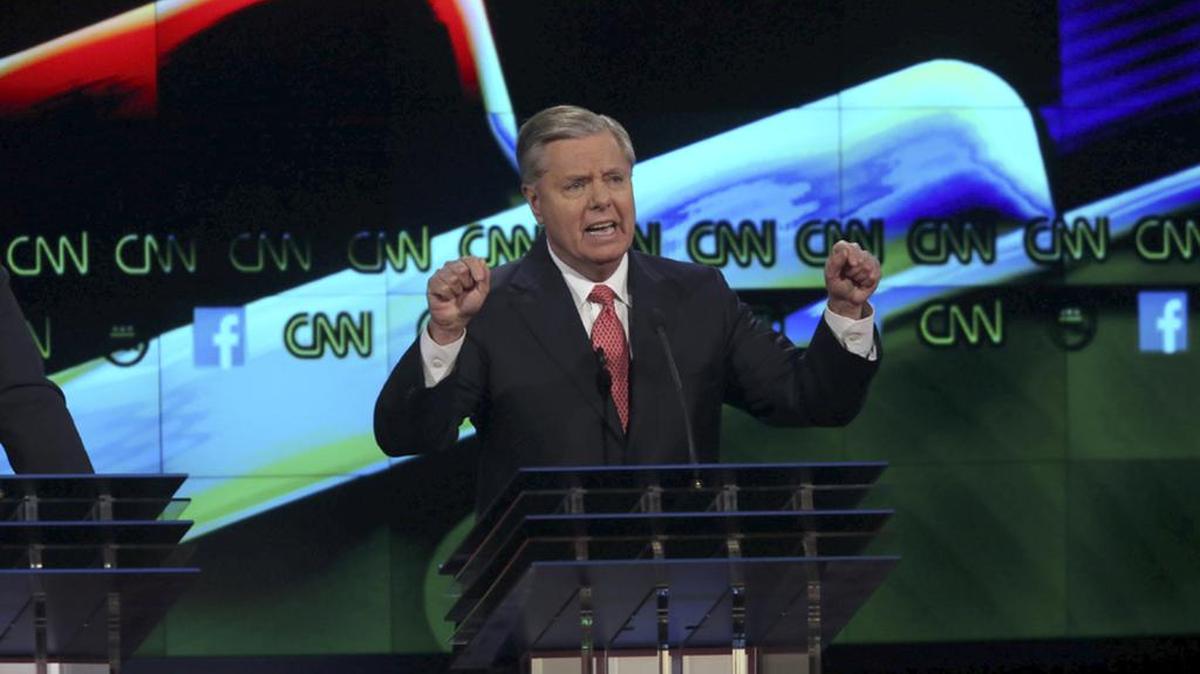 Sen Lindsey Graham speaks during the first of two Republican presidential primary debates on Tuesday.