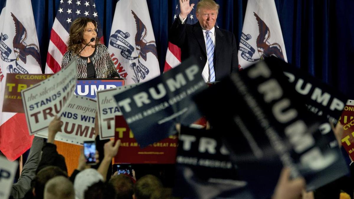 Former Alaska Gov Sarah Palin endorses Republican presidential candidate Donald Trump on Tuesday.