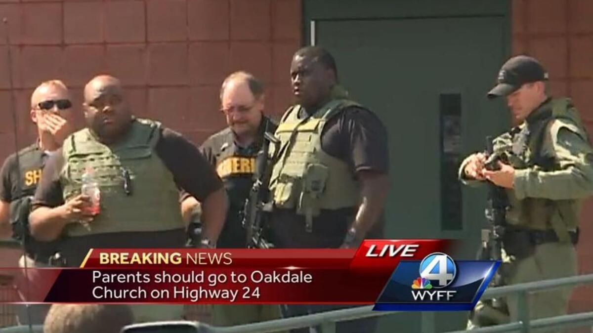 Law enforcement officers respond to the shooting last month at Townville Elementary School in Townville.