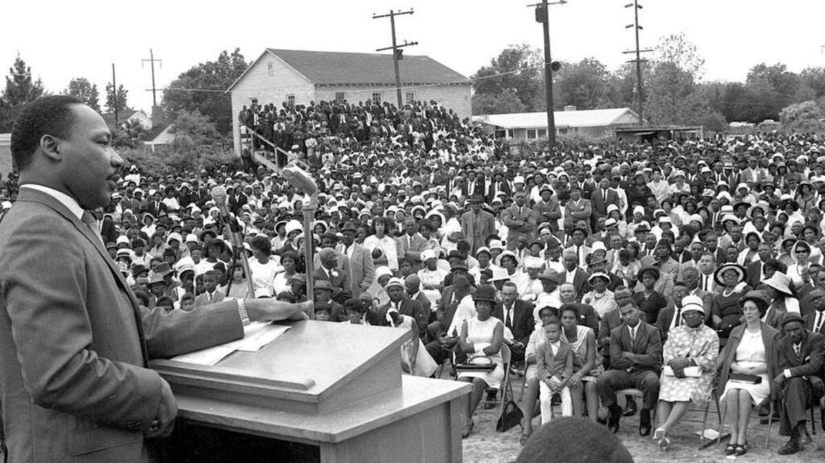 Dr Martin Luther King Jr delivers his ‘March on Ballot Boxes’ speech on May 8, 1966, in Kingstree