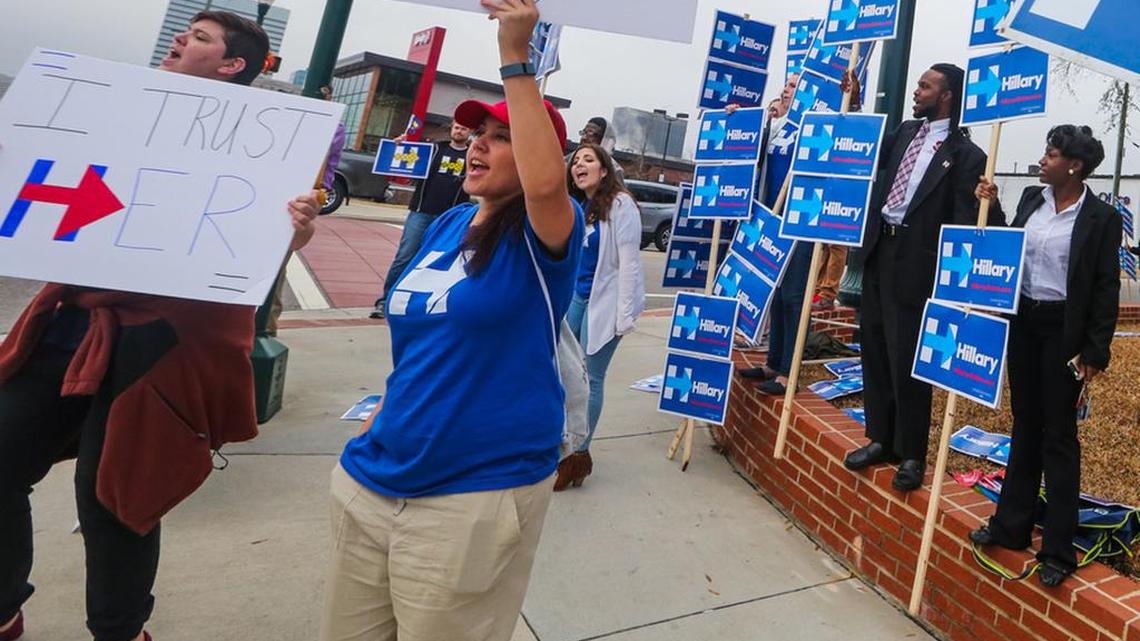 Hillary Clinton supporters line Assembly Street before Tuesday’s CNN South Carolina Democratic Presidential Town Hall at USC.