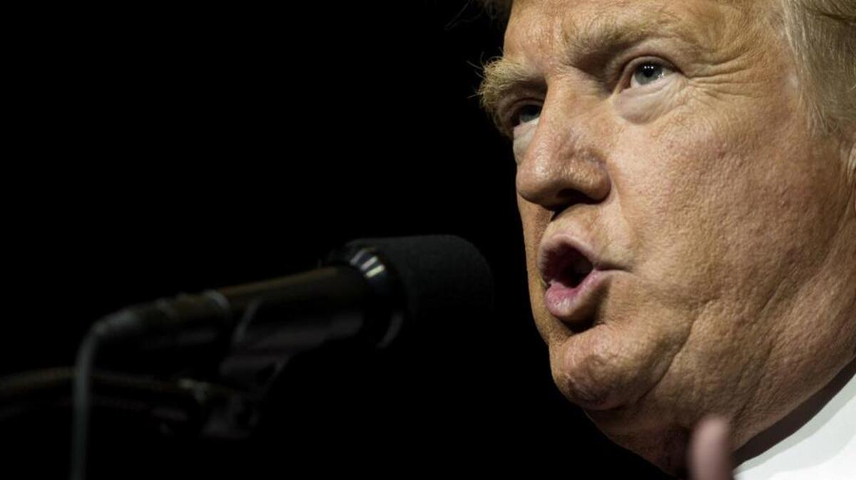 Republican presidential candidate Donald Trump speaks at a campaign rally on Thursday.