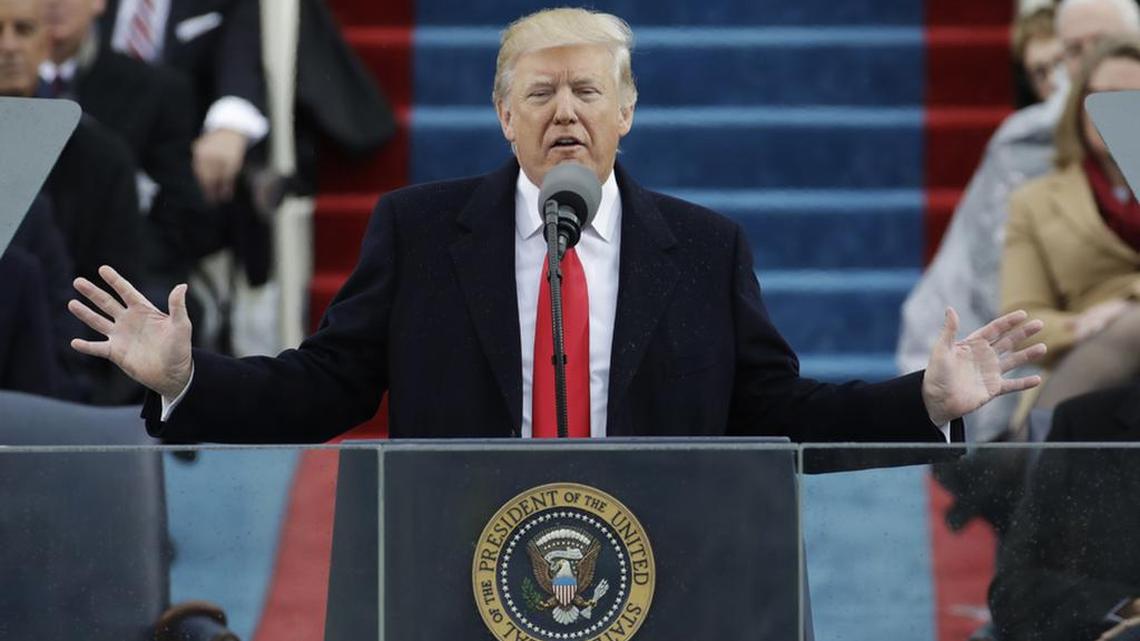 President Donald Trump delivers his inaugural address.
