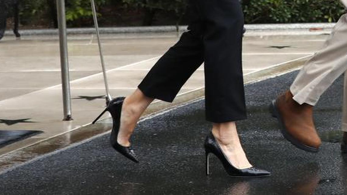 The critics were outraged that first lady Melania Trump left for Texas on Tuesday wearing stilettos.