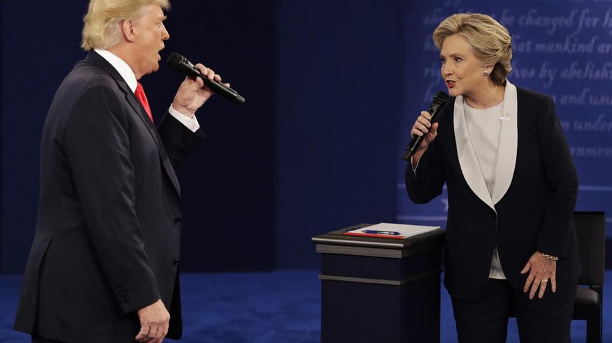 Republican Donald Trump and Democrat Hillary Clinton at their second debate on Sunday.