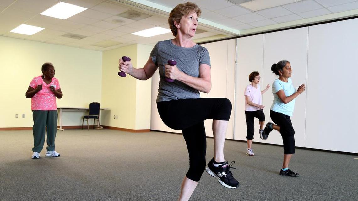 Christiane DeSouza,middle, joins other seniors as they take part in a Zumba Toning class at the Lourie Center in Columbia’s Maxcy Gregg Park, Monday, June 15, 2015. DeSouza says she attends every Monday.