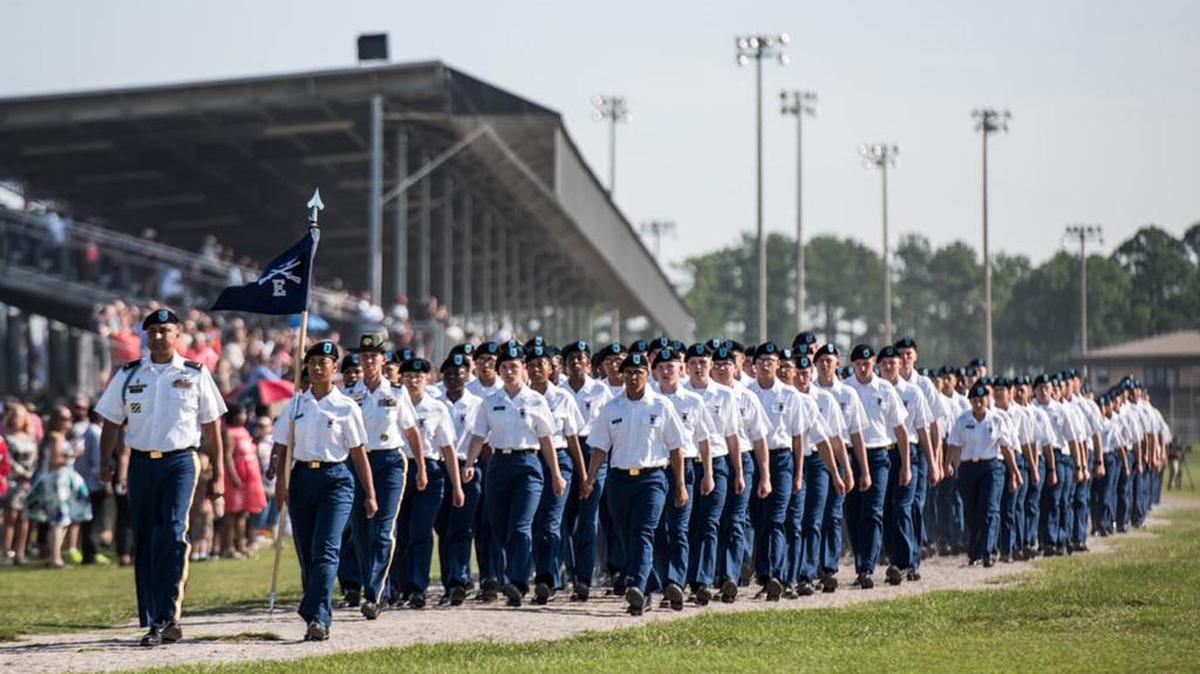 Soldiers march during graduation day ceremonies at Fort Jackson in September.