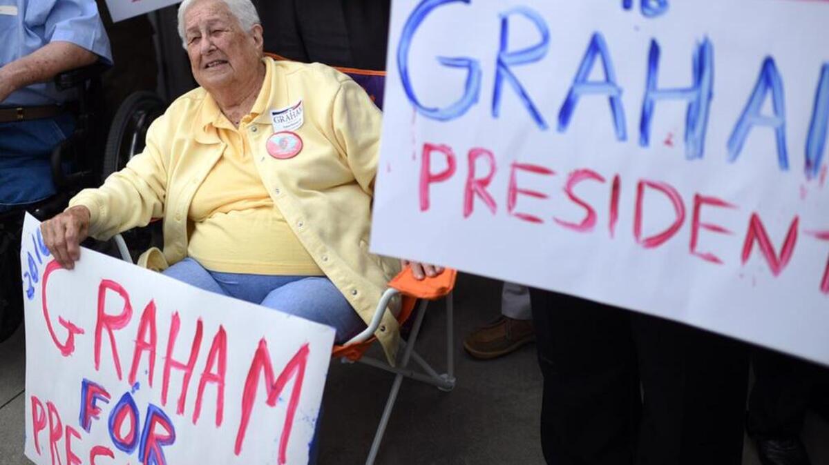 Mary Bauld of Clemson showed up the official launch of Sen Lindsey Graham’s presidential campaign on June 1.
