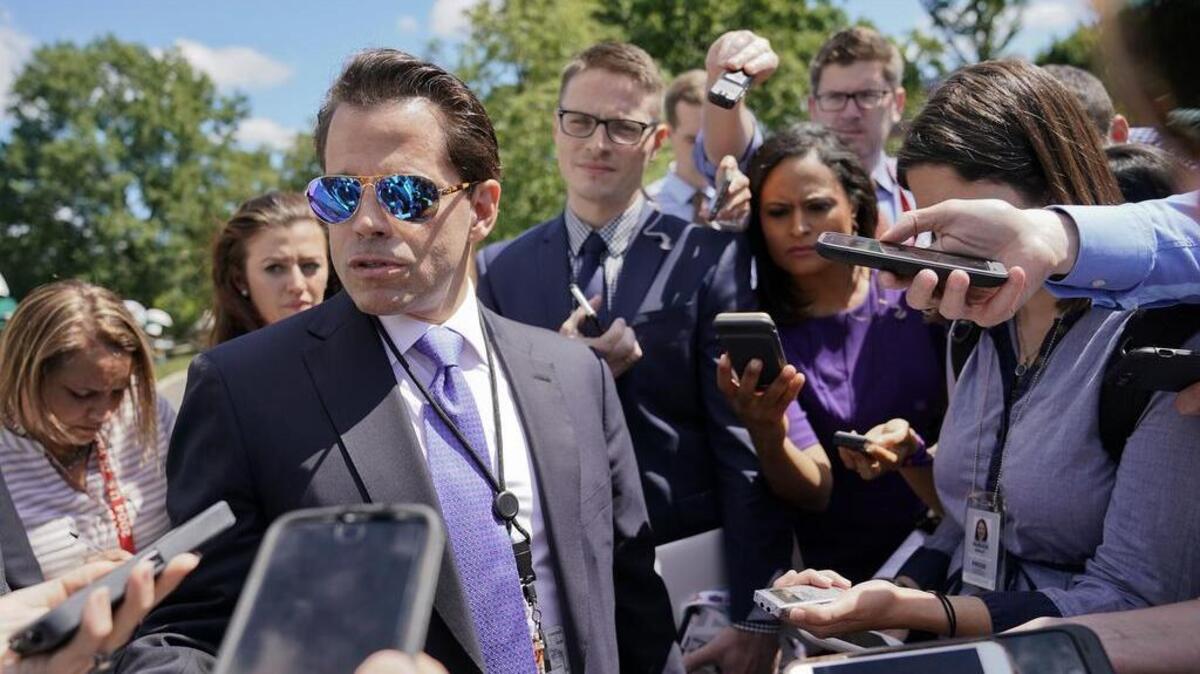 Anthony Scaramucci speaks to members of the media at the White House on Tuesday, during his short-lived stint as White House communications director.