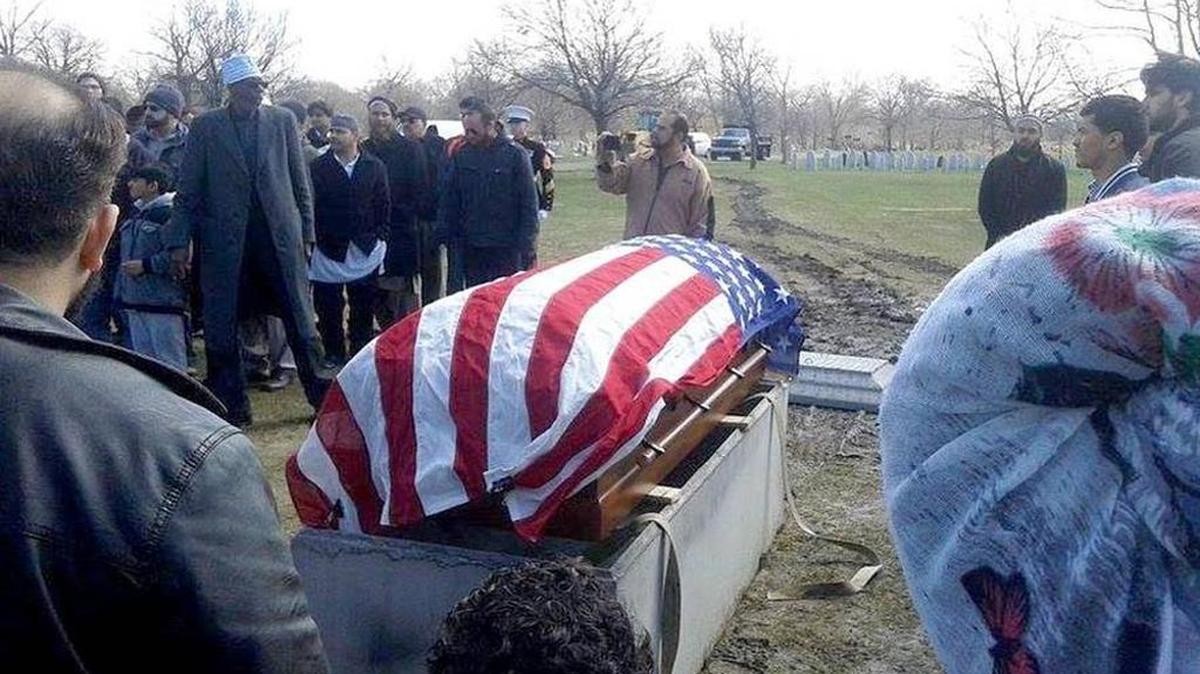A flag-draped coffin holds the body of former Marine recruit Raheel Siddiqui at his funeral on March 25 in Detroit. Siddiqui died March 18 during recruit training on Parris Island. Greta Ibarra-Leonard Submitted