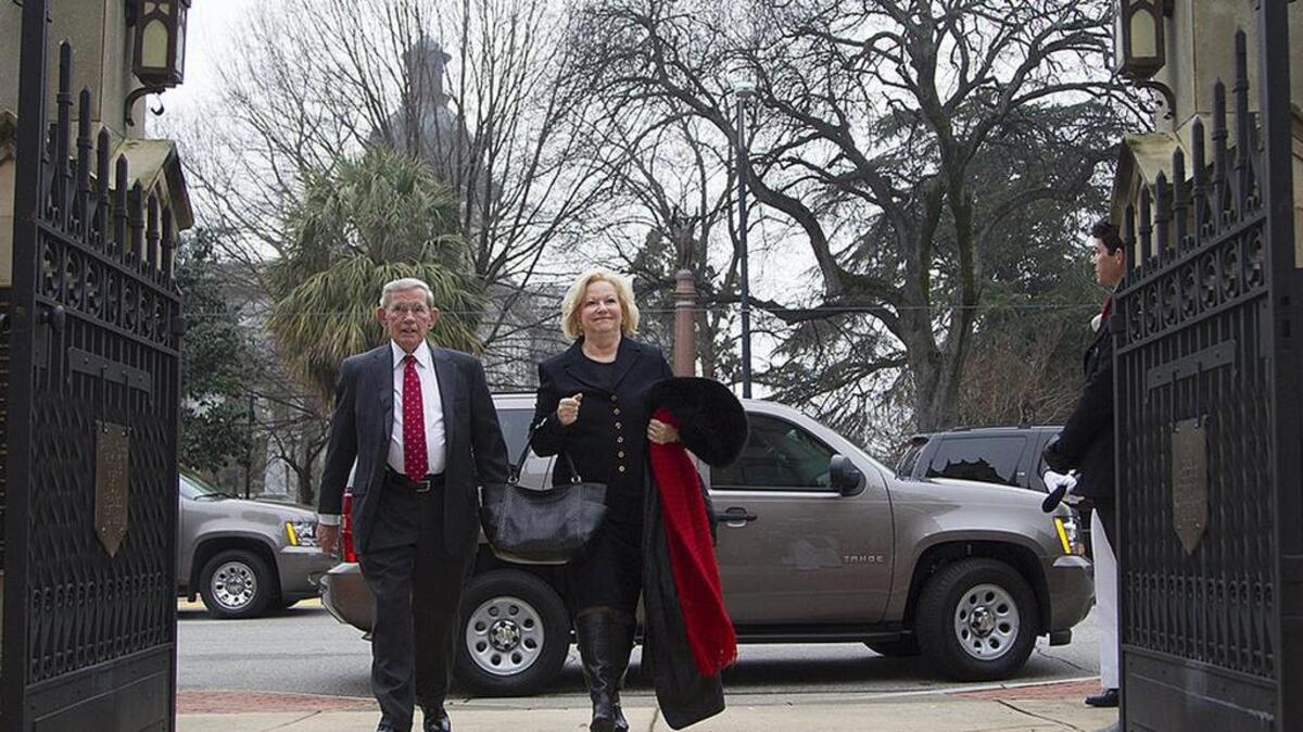 SC Sen Hugh Leatherman and his wife, Jean, arrive at Trinity Episcopal Church in 2015 for the Inaugural Prayer Service preceding Gov. Nikki Haley’s second inauguration.