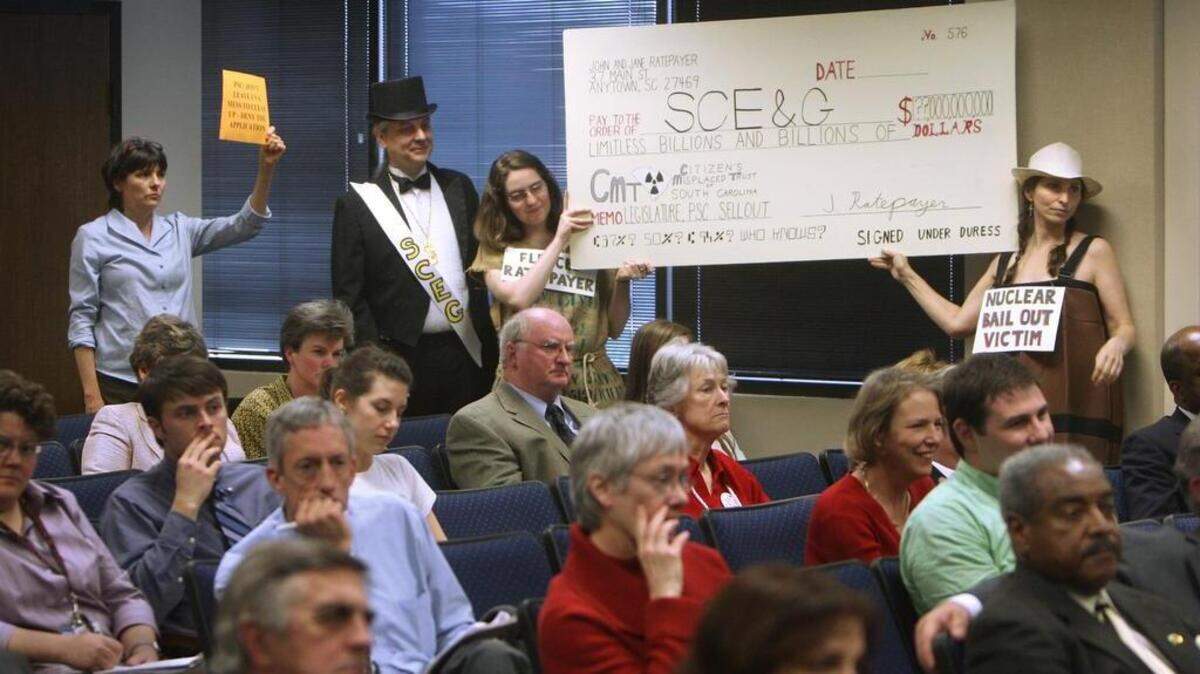 Opponents of additional nuclear reactors in Jenkinsville have protested before the SC Public Service Commission about twin reactors at the V.C. Summer nuclear site in Fairfield County. They voiced concerns about higher rates and the need for the plants. Construction of the plants was later abandoned.

