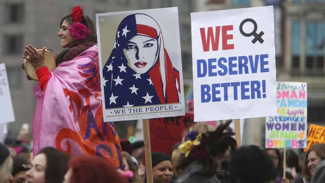 Thousands of people gathered in Philadelphia Saturday to join a worldwide protest of President Donald Trump.