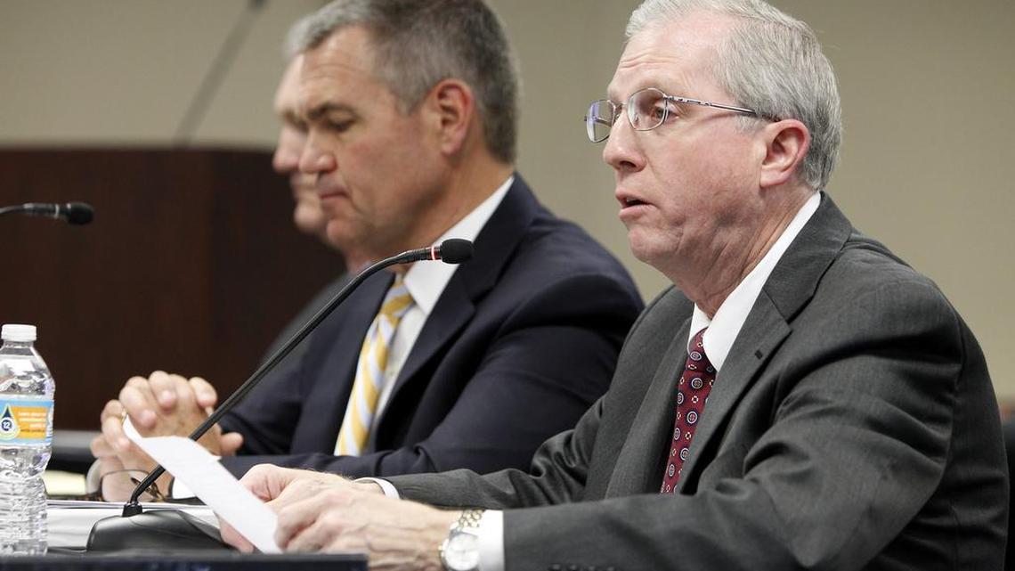 Kevin Marsh, right, is showing while testifying in a regulatory hearing several years ago. 