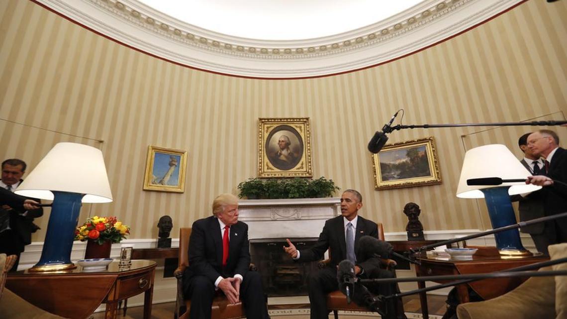 President Barack Obama meets with President-elect Donald Trump in the Oval Office on Thursday.