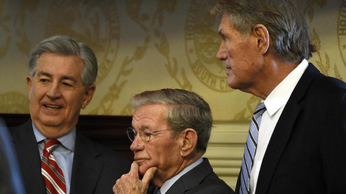 SC Senate Democratic Leader Nikki Setzler attends a joint session along with President Pro Tempore Hugh Leatherman and then-Senate Republican Leader Harvey Peeler.