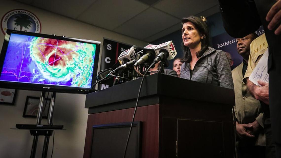 SC Gov Nikki Haley briefs the media after Hurricane Matthew made landfall in South Carolina.