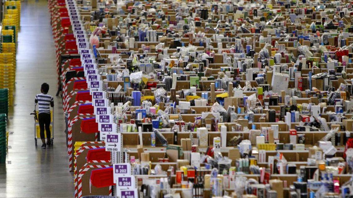 Thousands of items are sorted and stored inside Amazon’s West Columbia plant.