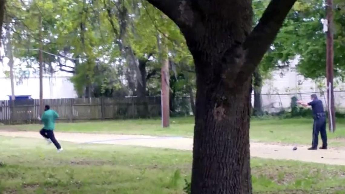 In this image from video, Walter Scott is fatally shot by North Charleston Police Officer Michael Thomas Slager.