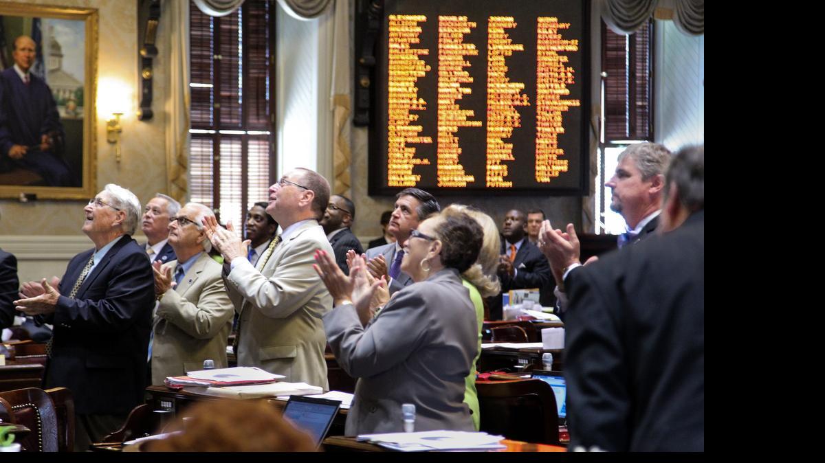 
At least they aren’t applauding themselves: SC House members applaud a guest in the balcony during the final week of the regular legislative session.
