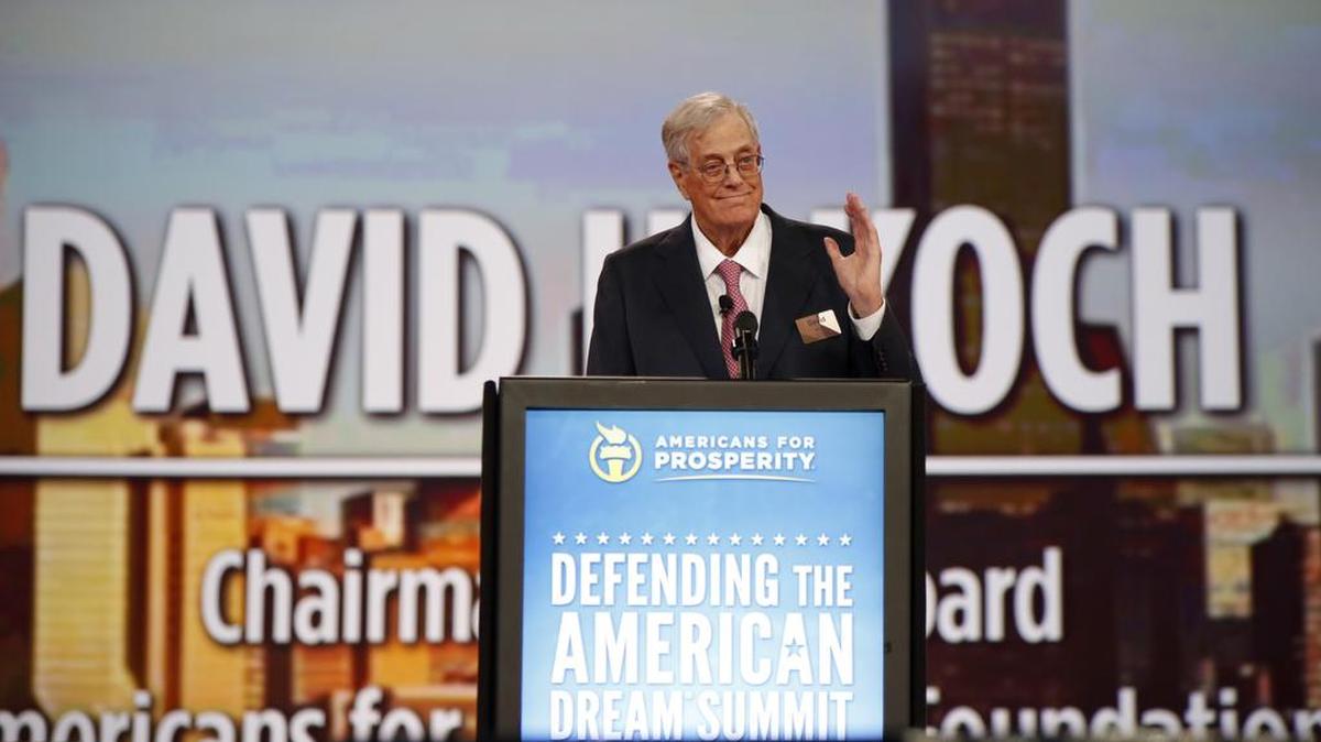 Americans for Prosperity board chairman David Koch speaks at the “Defending the American Dream” summit last summer.