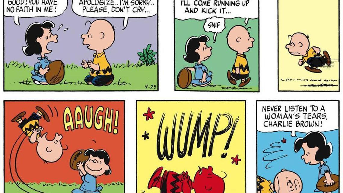 Can this really be coincidence? Sunday’s Classic Peanuts featured the classic football-pulled-away scene.