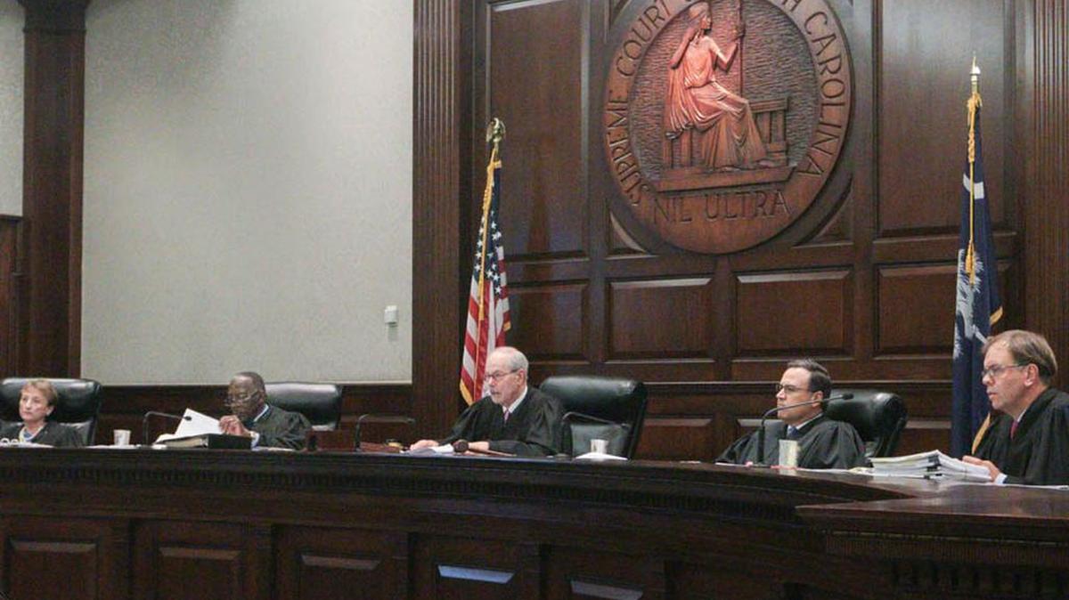 The SC Supreme Court hears arguments in Pascoe v Wilson. From left, Justice Kaye Hearn, Justice Don Beatty, Chief Justice Costa Pleicones, Justice John Kittredge and Justice John Few.