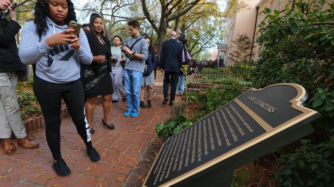 The University of South Carolina unveiled two plaques Tuesday that recognize the role slaves played in constructing the original section of the campus.
