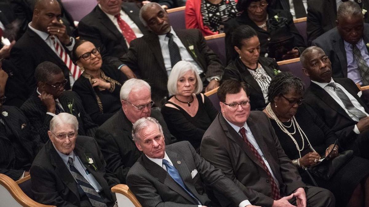 SC Gov Henry McMaster joins House Speaker Jay Lucas, Rep Gilda Cobb-Hunter and Chief Justice Don Beatty along with and other state leaders at the funeral of state Rep. Joe Neal in February.