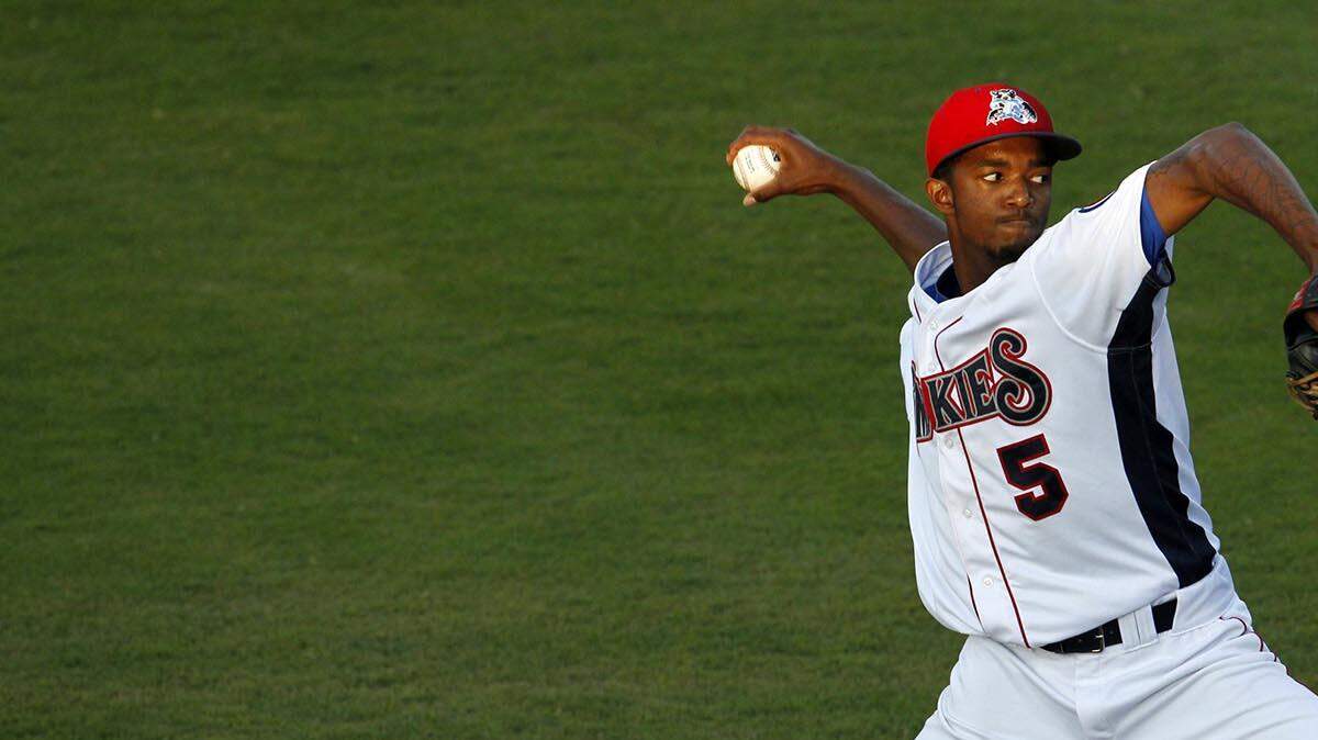 C.J. Edwards delivers a pitch for the Tennessee Smokies at Smokies Stadium, August 14, 2014.