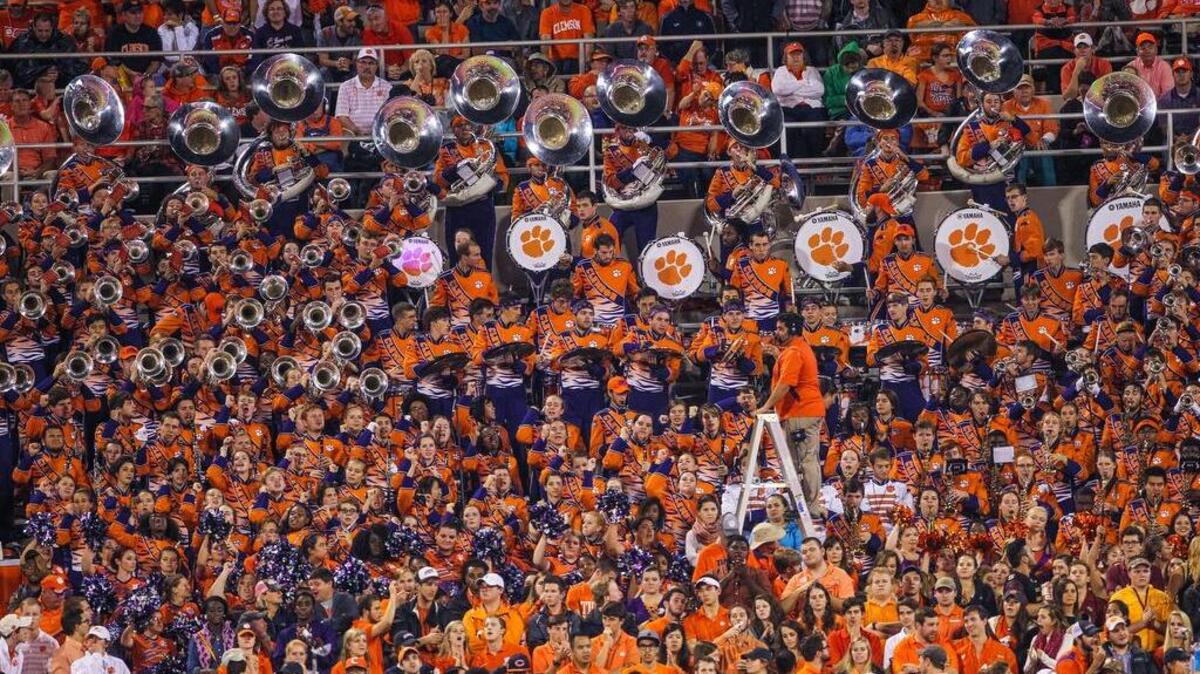 Clemson band and student section.