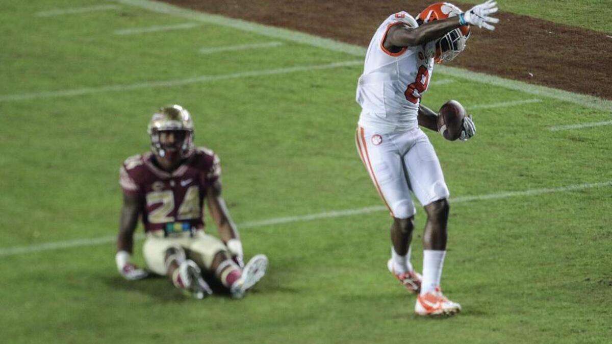 Clemson's Deon Cain celebrates a first down against Florida State at Doak S. Campbell Stadium on Saturday.