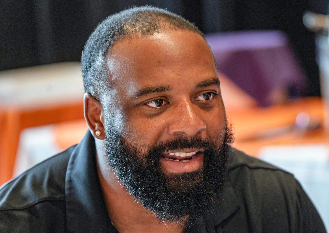 Clemson offensive player development Tajh Boyd talks with media July 15 during Clemson football media day.