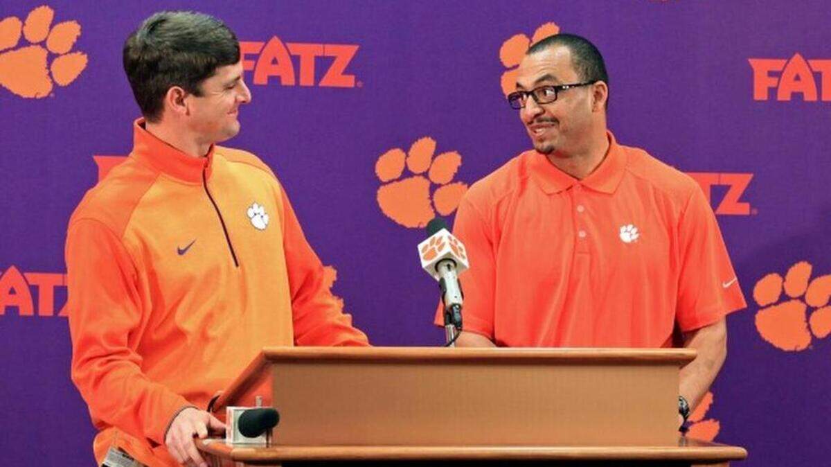 
Clemson offensive co-coordinators Jeff Scott, left, and Tony Elliott say they will keep it simple with this year’s offense.
